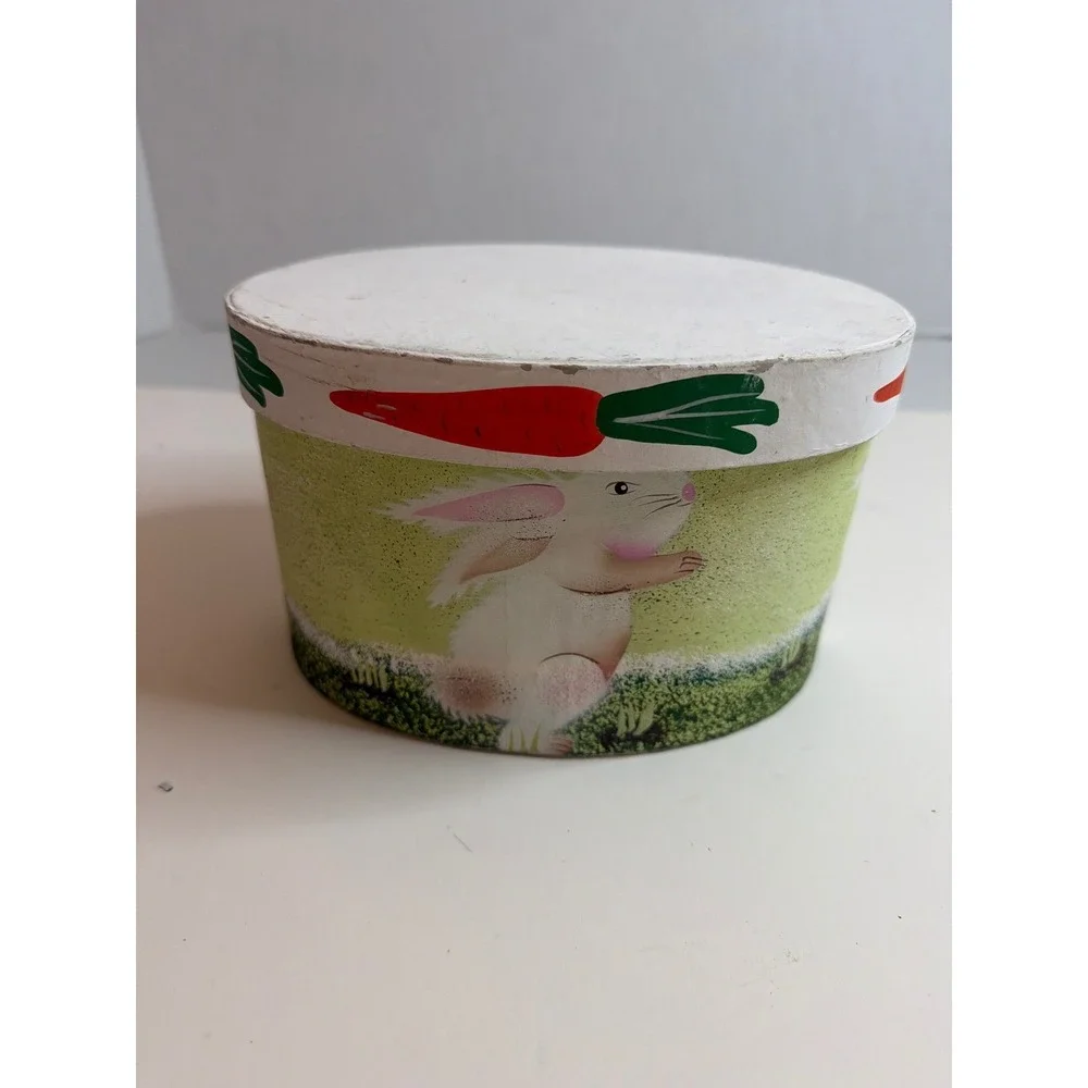 Cute Bunny Carrot Round Trinket Box Container‎ Easter Spring